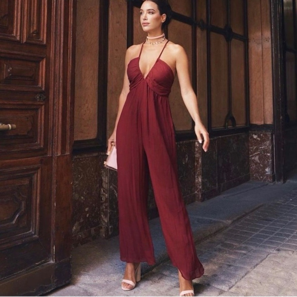 Zara Deep Red Halter Jumpsuit